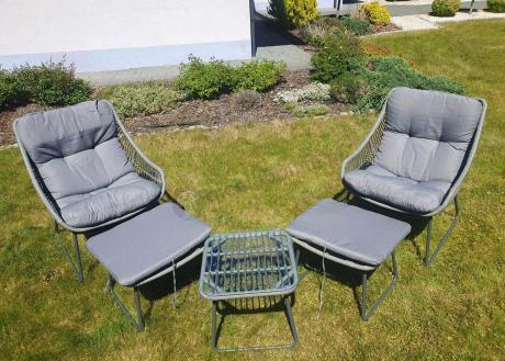 Komplet mebli ogrodowych - 2 fotele z podnóżkami i stolikiem kawowym - Torgiano Duo Grey