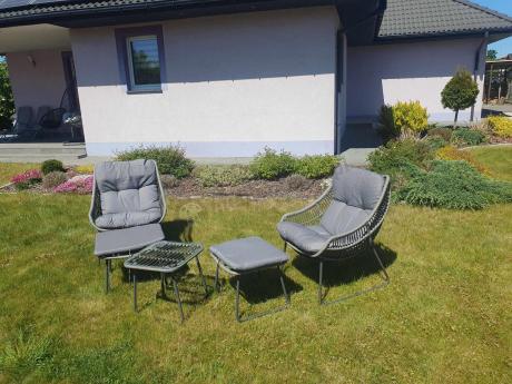 Komplet mebli ogrodowych - 2 fotele z podnóżkami i stolikiem kawowym - Torgiano Duo Grey