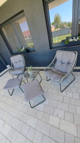 Komplet mebli ogrodowych - 2 fotele z podnóżkami i stolikiem kawowym - Torgiano Duo Grey