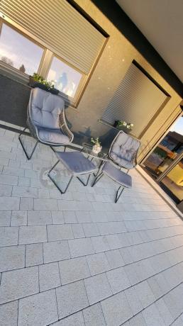 Komplet mebli ogrodowych - 2 fotele z podnóżkami i stolikiem kawowym - Torgiano Duo Grey