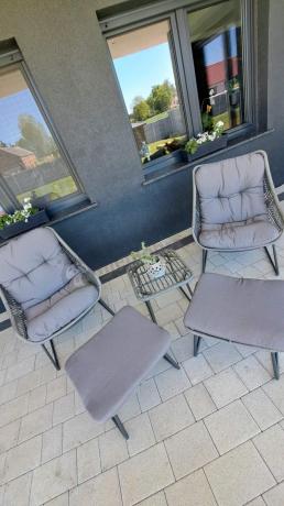 Komplet mebli ogrodowych - 2 fotele z podnóżkami i stolikiem kawowym - Torgiano Duo Grey