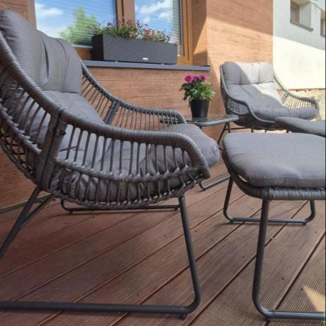 Komplet mebli ogrodowych - 2 fotele z podnóżkami i stolikiem kawowym - Torgiano Duo Grey