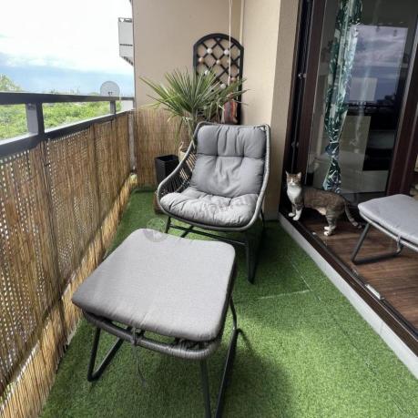 Komplet mebli ogrodowych - 2 fotele z podnóżkami i stolikiem kawowym - Torgiano Duo Grey