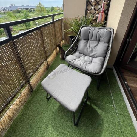 Komplet mebli ogrodowych - 2 fotele z podnóżkami i stolikiem kawowym - Torgiano Duo Grey