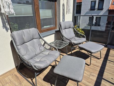 Komplet mebli ogrodowych - 2 fotele z podnóżkami i stolikiem kawowym - Torgiano Duo Grey