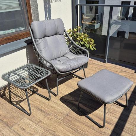Komplet mebli ogrodowych - 2 fotele z podnóżkami i stolikiem kawowym - Torgiano Duo Grey