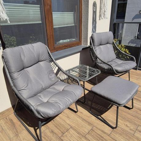 Komplet mebli ogrodowych - 2 fotele z podnóżkami i stolikiem kawowym - Torgiano Duo Grey