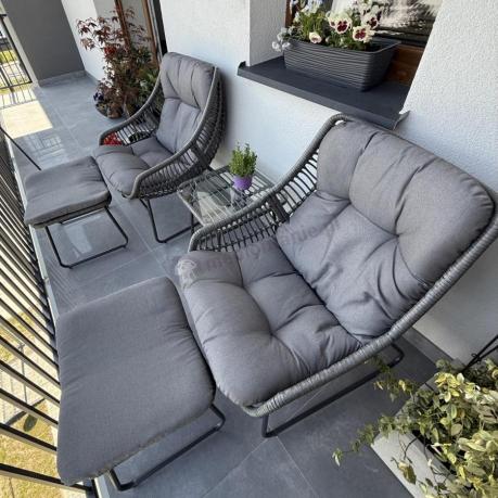 Komplet mebli ogrodowych - 2 fotele z podnóżkami i stolikiem kawowym - Torgiano Duo Grey