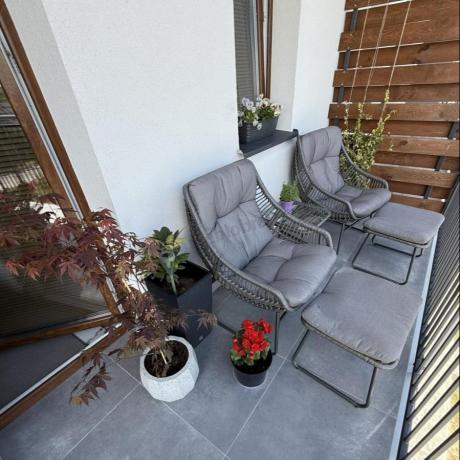 Komplet mebli ogrodowych - 2 fotele z podnóżkami i stolikiem kawowym - Torgiano Duo Grey