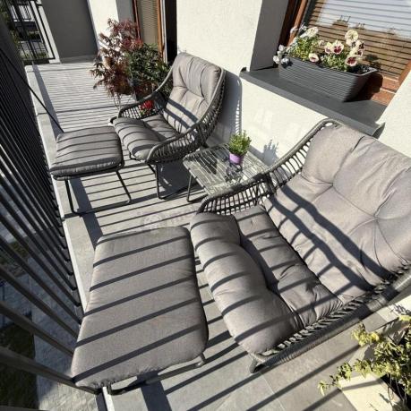 Komplet mebli ogrodowych - 2 fotele z podnóżkami i stolikiem kawowym - Torgiano Duo Grey