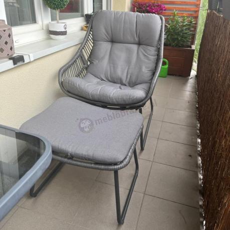 Komplet mebli ogrodowych - 2 fotele z podnóżkami i stolikiem kawowym - Torgiano Duo Grey