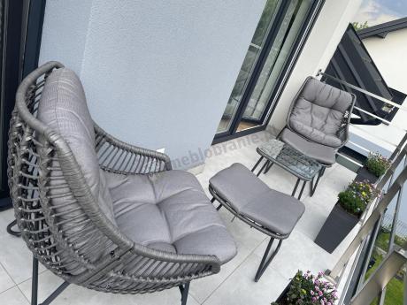 Komplet mebli ogrodowych - 2 fotele z podnóżkami i stolikiem kawowym - Torgiano Duo Grey