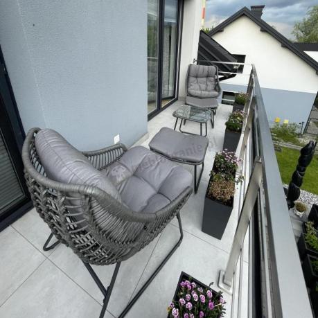 Komplet mebli ogrodowych - 2 fotele z podnóżkami i stolikiem kawowym - Torgiano Duo Grey