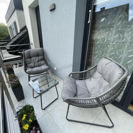 Komplet mebli ogrodowych - 2 fotele z podnóżkami i stolikiem kawowym - Torgiano Duo Grey