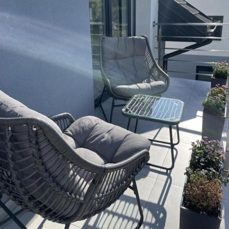 Komplet mebli ogrodowych - 2 fotele z podnóżkami i stolikiem kawowym - Torgiano Duo Grey