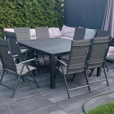 Komplet mebli ogrodowych dla 10 osób KJD10 ze składanymi krzesłami aluminiowymi