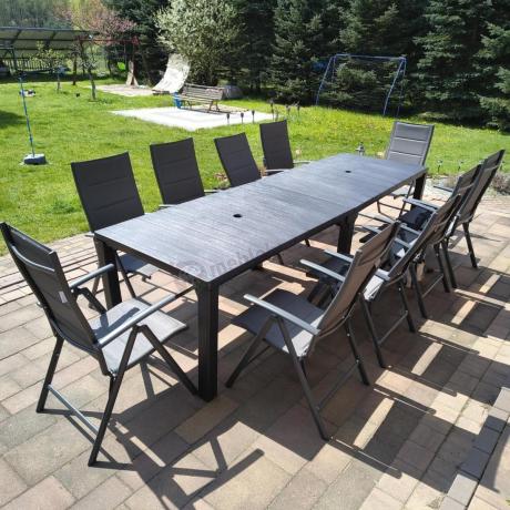 Komplet mebli ogrodowych dla 10 osób KJD10 ze składanymi krzesłami aluminiowymi