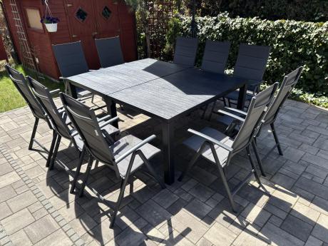 Komplet mebli ogrodowych dla 10 osób KJD10 ze składanymi krzesłami aluminiowymi