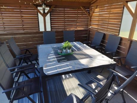 Komplet mebli ogrodowych dla 10 osób KJD10 ze składanymi krzesłami aluminiowymi