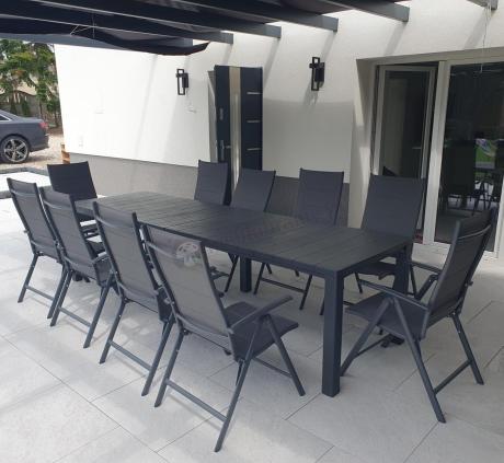 Komplet mebli ogrodowych dla 10 osób KJD10 ze składanymi krzesłami aluminiowymi