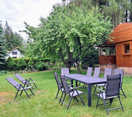 Komplet mebli ogrodowych dla 10 osób KJD10 ze składanymi krzesłami aluminiowymi