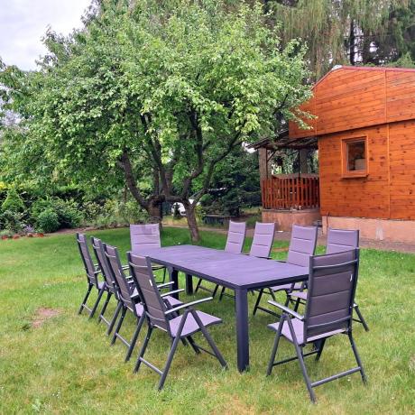 Komplet mebli ogrodowych dla 10 osób KJD10 ze składanymi krzesłami aluminiowymi