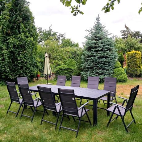Komplet mebli ogrodowych dla 10 osób KJD10 ze składanymi krzesłami aluminiowymi