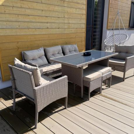 Komplet mebli ogrodowych technorattan dla 7 osób Perata Dining Natural