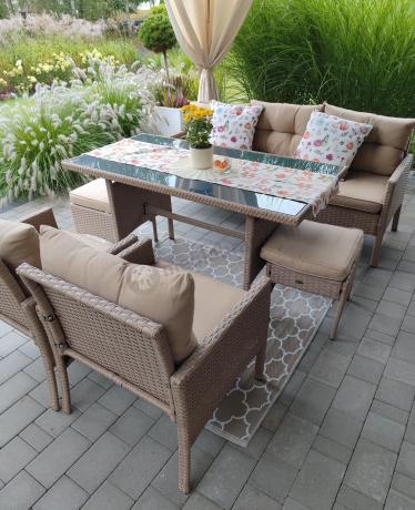 Komplet mebli ogrodowych technorattan dla 7 osób Perata Dining Natural