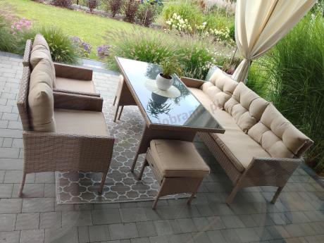 Komplet mebli ogrodowych technorattan dla 7 osób Perata Dining Natural