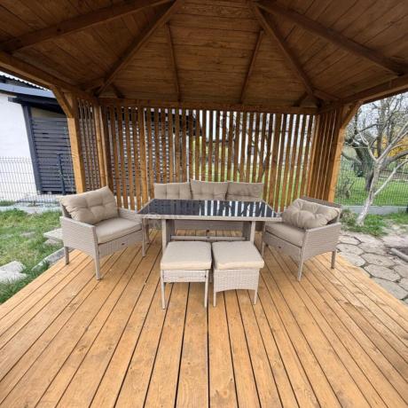 Komplet mebli ogrodowych technorattan dla 7 osób Perata Dining Natural