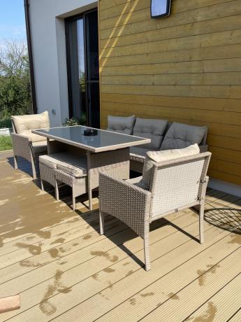 Komplet mebli ogrodowych technorattan dla 7 osób Perata Dining Natural