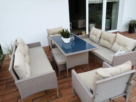 Komplet mebli ogrodowych technorattan dla 7 osób Perata Dining Natural
