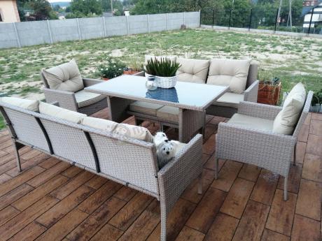 Komplet mebli ogrodowych technorattan dla 7 osób Perata Dining Natural
