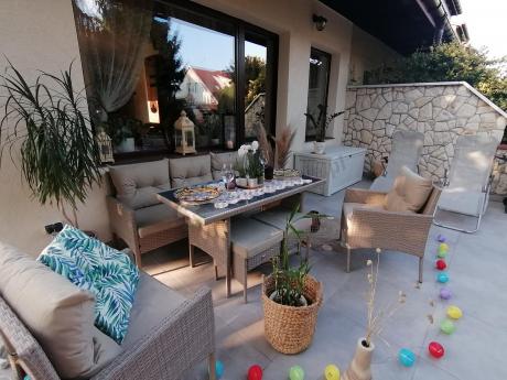 Komplet mebli ogrodowych technorattan dla 7 osób Perata Dining Natural