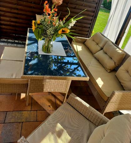 Komplet mebli ogrodowych technorattan dla 7 osób Perata Dining Natural
