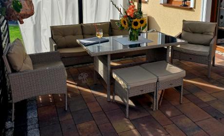 Komplet mebli ogrodowych technorattan dla 7 osób Perata Dining Natural