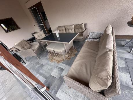 Komplet mebli ogrodowych technorattan dla 7 osób Perata Dining Natural