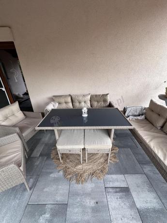 Komplet mebli ogrodowych technorattan dla 7 osób Perata Dining Natural