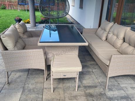 Komplet mebli ogrodowych technorattan dla 7 osób Perata Dining Natural