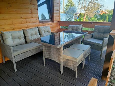 Komplet mebli ogrodowych technorattan dla 7 osób Perata Dining Natural