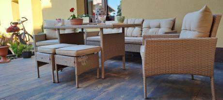 Komplet mebli ogrodowych technorattan dla 7 osób Perata Dining Natural