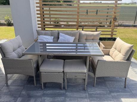 Komplet mebli ogrodowych technorattan dla 7 osób Perata Dining Natural