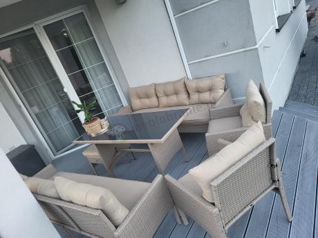 Komplet mebli ogrodowych technorattan dla 7 osób Perata Dining Natural