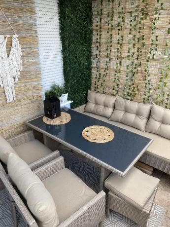 Komplet mebli ogrodowych technorattan dla 7 osób Perata Dining Natural