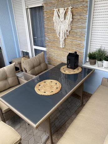 Komplet mebli ogrodowych technorattan dla 7 osób Perata Dining Natural