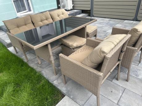Komplet mebli ogrodowych technorattan dla 7 osób Perata Dining Natural