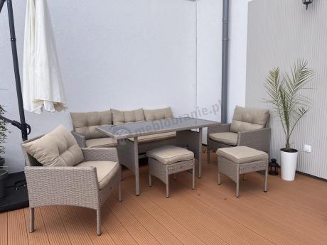 Komplet mebli ogrodowych technorattan dla 7 osób Perata Dining Natural