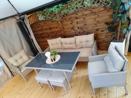 Komplet mebli ogrodowych technorattan dla 7 osób Perata Dining Natural