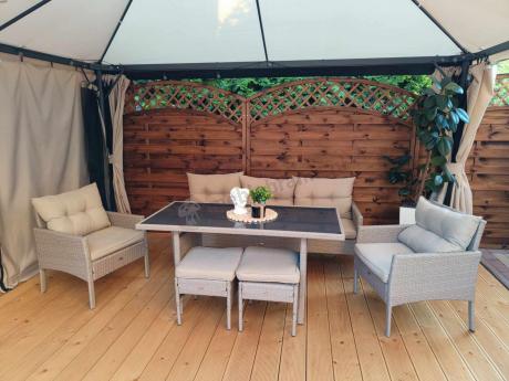 Komplet mebli ogrodowych technorattan dla 7 osób Perata Dining Natural